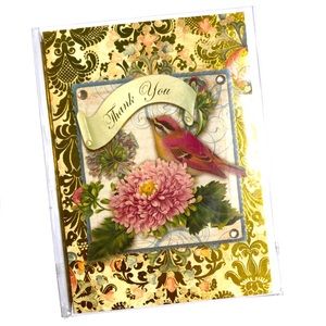 Punch Studio Aviary Floral Thank You Embellished 3D Single (1) Card + Env + Seal